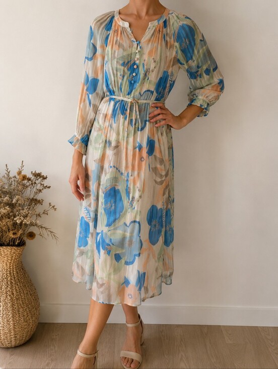 Mos Mosh Dresses & Skirts - MOS MOSH Queena Botanic Floral Pleated Midi Dress Size M